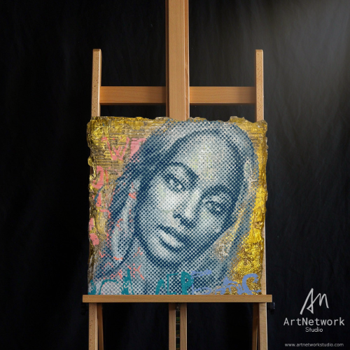 Fight for change Modernes Porträt-Kunstwerk auf Leinwand im Art Leasing